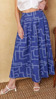 Maze Print Cotton Midi Skirt