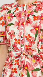 Floral Puff Sleeve Tie Waist Dress