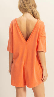 V-Back Washed Cotton Romper