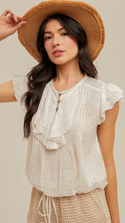 Grid Pattern Ruffle Trim Top