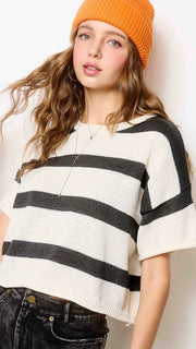 Wide Stripe Roll Trim S/S Sweater