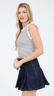 Stripe Ruffle Shoulder Sweater Tank