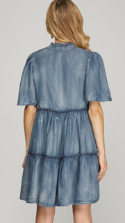 Washed Tencel Denim Tiered Dress