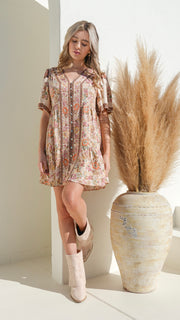 Boho Floral Border Print Mini Dress