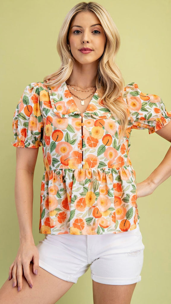 Fruity Floral Peplum Hem Top