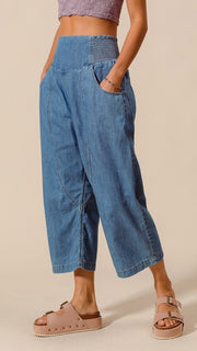 Smocked Waist Harem Jogger Jeans