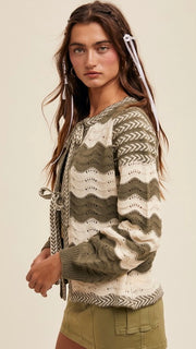 Wave Stripe Tie Front Cardigan