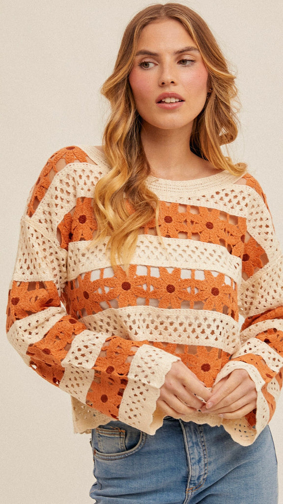 Daisy Crochet Colorblock Sweater