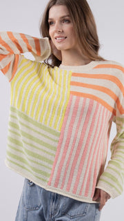 Neon Mix Stripe Lt Wt Sweater