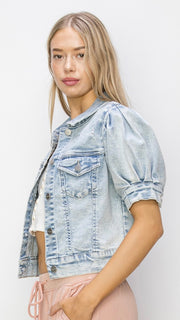 Acid Wash Puff Short Slv Denim Jacket