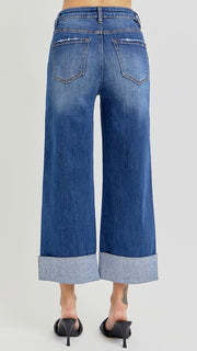 High Rise Ankle Wide Leg Cuff Jean