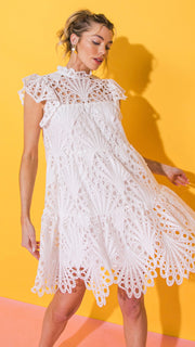 High Neck Woven Lace Dress