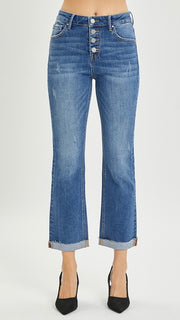 High Rise B-Fly Cuffed St Leg Jean