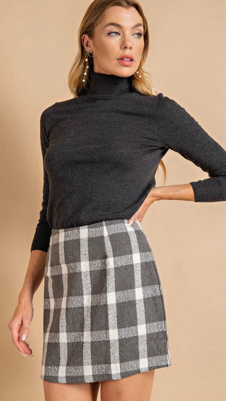 Soft Check Plaid Zip Back Skirt