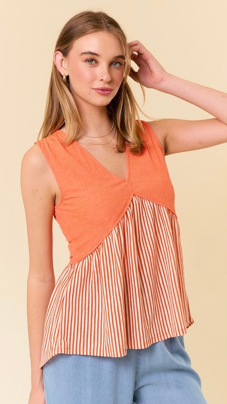 Stripe Flounce Empire Waist Tank Top