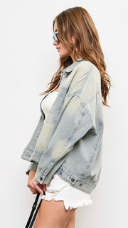 Union Stripe Pleat Back Denim Jacket