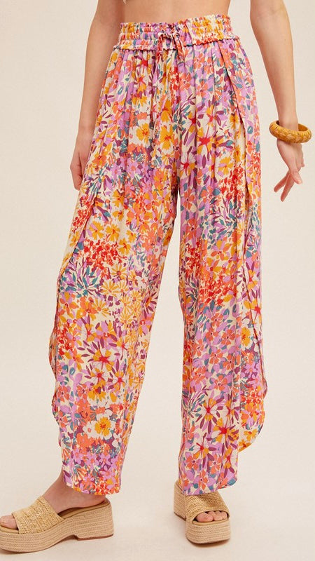 Floral Split Tulip Hem Pants