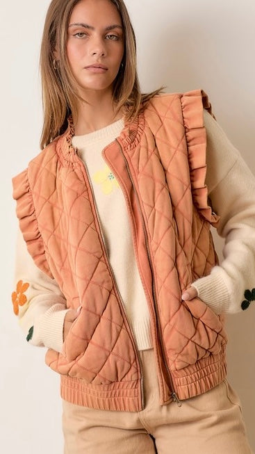 Mineral Quilted Ruffle Shoulder Vest