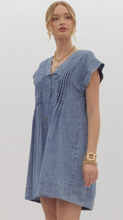 Pleated Bodice Denim Dress