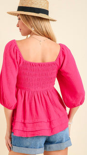 Cotton Gauze Smocked Babydoll Top