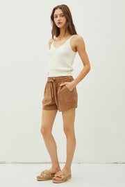 Drawstring Waist Tencel Shorts