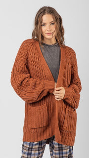 Pointelle Sleeve Patch Pkt Cardigan