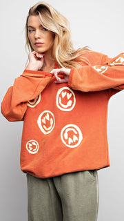 Heart Smiley Split Neck Sweatshirt