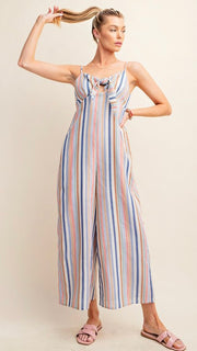 Multi Stripe Tie Front Jumpsuit