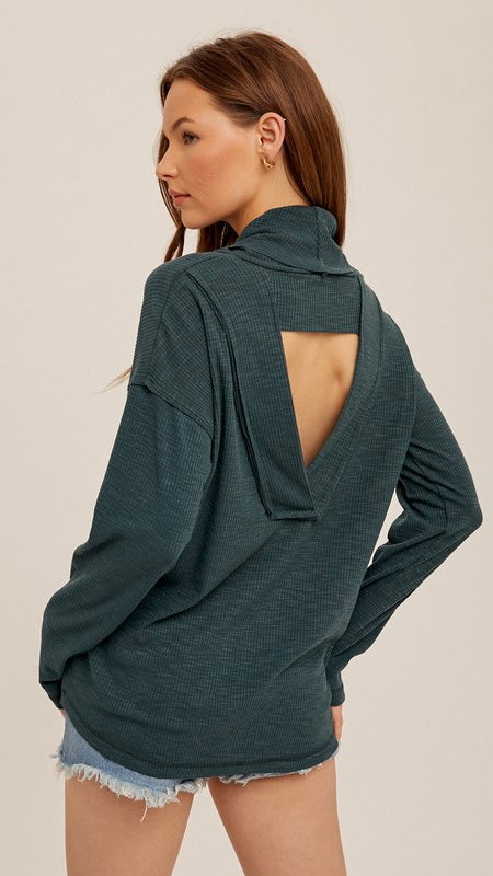 Ribbed Knit Back Cutout Top