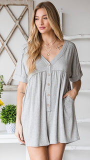 Textured Knit Button Front Romper