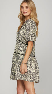 Botanical Print Cotton Poplin Dress