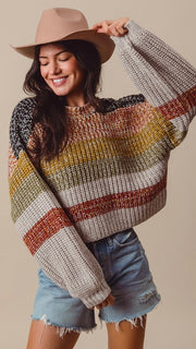 Multi-Stripe Marled Yarn Sweater