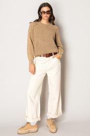 Mineral Wash Pointelle Sleeve Sweater