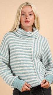 Blocked Stripe Cowl Neck Blanket Sweater