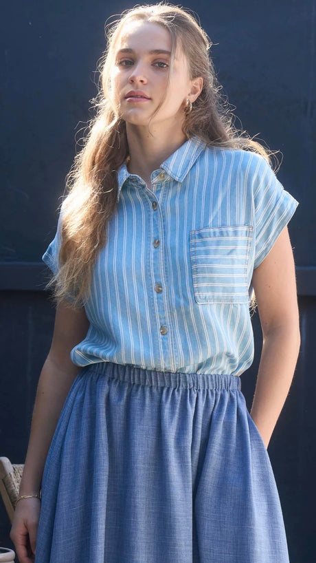 Stripe Woven Denim Top