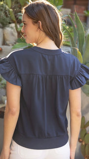 Front Bow Ruffle Shoulder Top