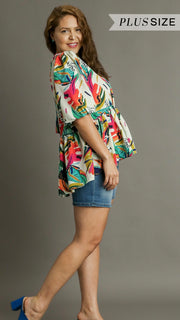 + Tropical Print Bubble 1/2 Sleeve Top