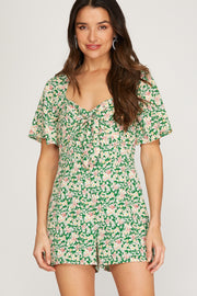 Floral Tie Sweetheart Neck Romper