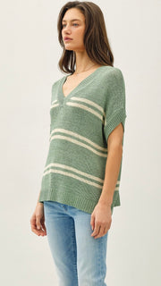 Double Stripe V-neck Sweater Top