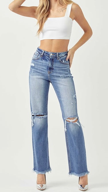 High Rise Destruct Knee Stretch St Jeans