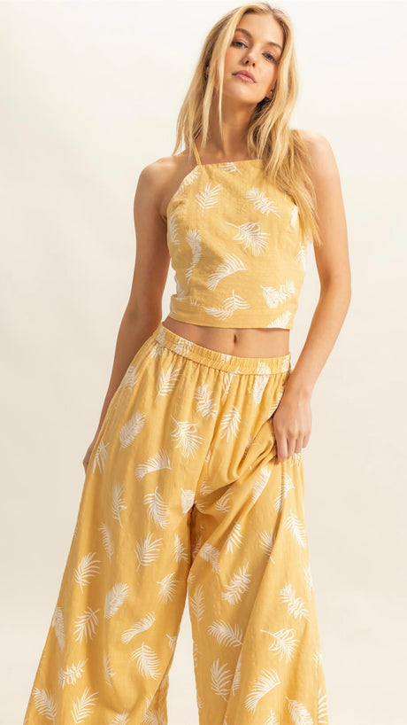 Feather Print Open Back Halter Top