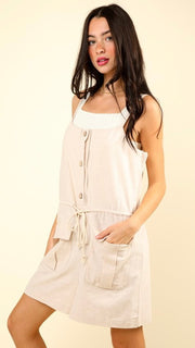 Half Button Rope Tie Waist Romper