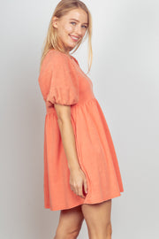 Cotton Gauze Puff Sleeve Dress w/Pockets