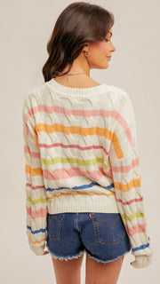 Cable Knit Mixed Stripe Sweater