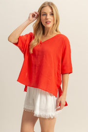 Lynn V-Neck Linen Look Top