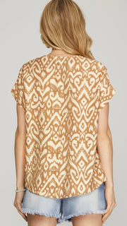 Batik Print Woven V-Neck Top