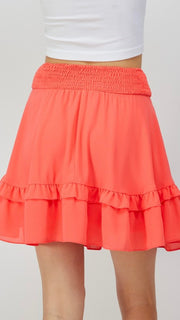 Ruffle Hem Smocked Waist Mini Skirt