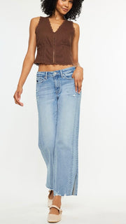 Mid Rise Gusset St Leg Split Hem Jeans