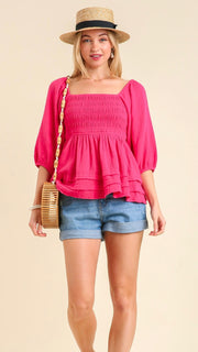 Cotton Gauze Smocked Babydoll Top