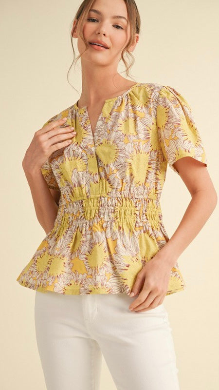 Daisy Floral Smocked Waist Top